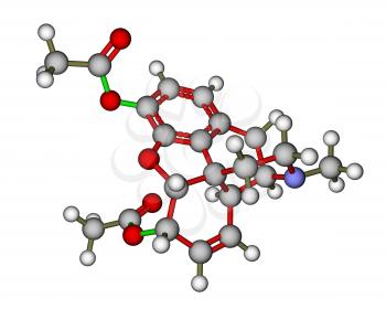 Optimized molecular structure of heroin on a white background