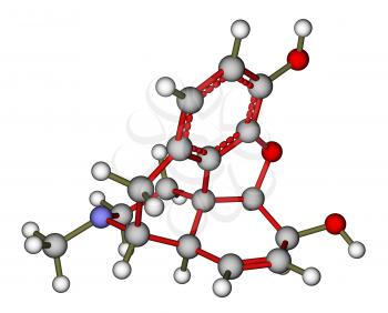 Optimized molecular structure of morphine on a white background