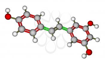 Optimized molecular structure of resveratrol on a white background