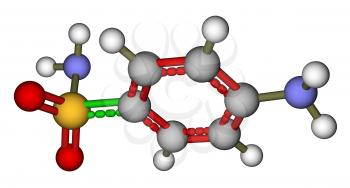 Optimized molecular structure of antibiotic sulfanilamide on a white background