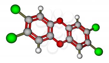 Poison 2,3,7,8-Tetrachlorodibenzo-p-dioxin (dioxin). 3D molecular structure
