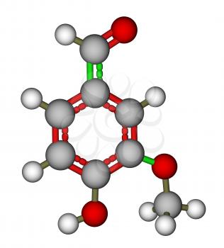 Optimized molecular structure of vanillin on a white background