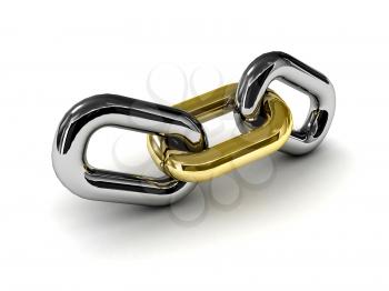 Chain link isolated on white background. Concept 3D illustration.