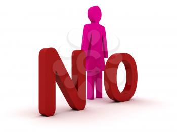 Female figure standing near to an no icon. Concept 3D illustration