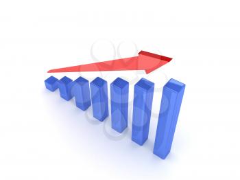 Business graph with rising arrow. Concept 3D illustration.