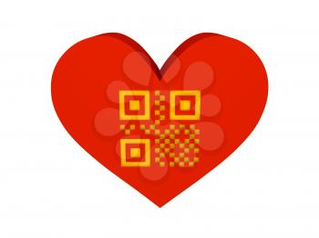 Big red heart with QR code symbol. Concept 3D illustration.