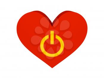 Big red heart with switch symbol. Concept 3D illustration