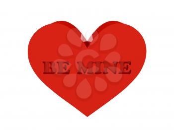 Big red heart. Phrase BE MINE cutout inside. Concept 3D illustration.