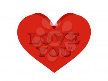Big red heart. Phrase LOVE YOU cutout inside. Concept 3D illustration.