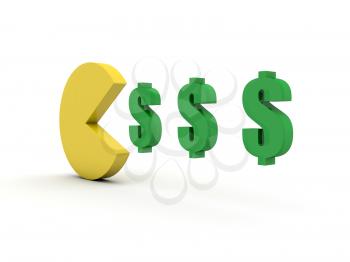 Pacman money food. Concept 3D illustration.