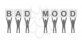 Men holding the words bad mood . Concept 3D illustration.