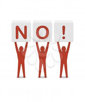 Men holding the word no. Concept 3D illustration.