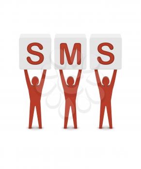 Men holding the word SMS. Concept 3D illustration.