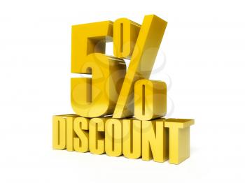 5 percent discount. Golden shiny text. Concept 3D illustration.
