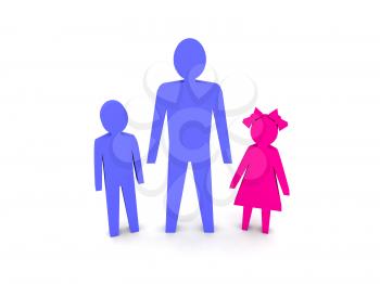 Man with children. Single-parent family. Concept 3D illustration.