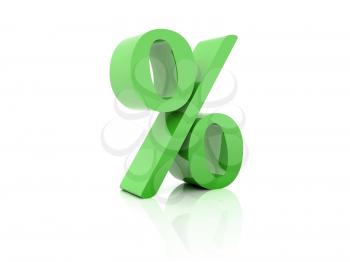 Percent. Green on white background. Concept 3D illustration