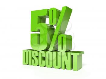 5 percent discount. Green shiny text. Concept 3D illustration.