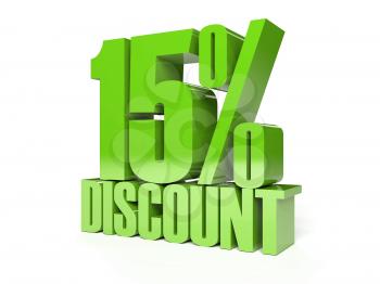 15 percent discount. Green shiny text. Concept 3D illustration.