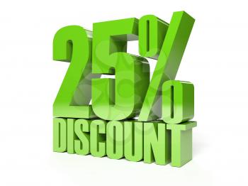 25 percent discount. Green shiny text. Concept 3D illustration.