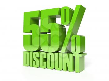 55 percent discount. Green shiny text. Concept 3D illustration.