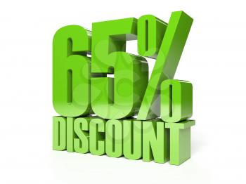 65 percent discount. Green shiny text. Concept 3D illustration.