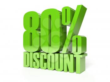 80 percent discount. Green shiny text. Concept 3D illustration.