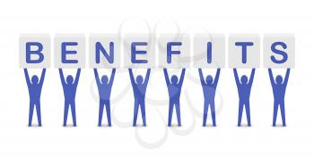 Men holding the word benefits . Concept 3D illustration.
