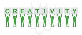 Men holding the word creativity. Concept 3D illustration.