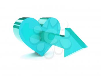 Big tranquil heart with arrow pointing forward. Concept 3D illustration.