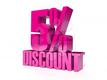 5 percent discount. Pink shiny text. Concept 3D illustration.