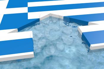 home icon in the water textured by Greece flag. 3D rendering