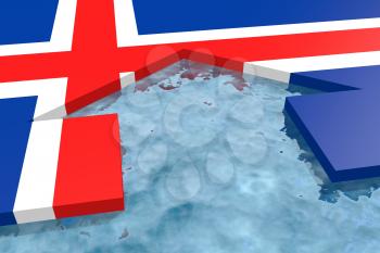home icon in the water textured by Iceland flag. 3D rendering