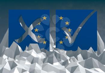eu national flag textured vote mark on low poly landscape