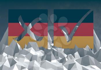 germany national flag textured vote mark on low poly landscape