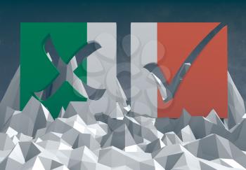 ireland national flag textured vote mark on low poly landscape
