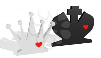 Chess figures. King and Queen. Family metaphor. Love theme. 3D rendering.