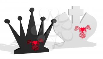 Chess figures. King and Queen. Family metaphor. Love theme. 3D rendering.