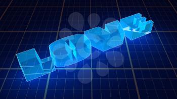 Transparent neon shine love word on blue print backdrop. Background relative to valentines day