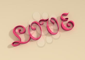 San Valentine card with LOVE word in 3D effect. Diagonal typing