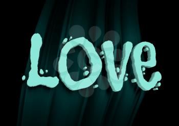 San Valentine card with neon shine LOVE word in 3D effect. Glowing letters. Cafe neon sign