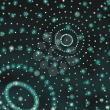 Abstract techno background with circles from glowing particles. Glowing dots. Retro disco style. 3D rendering