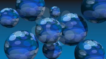 Large group of spotted orbs or spheres levitation in empty space. 3D rendering