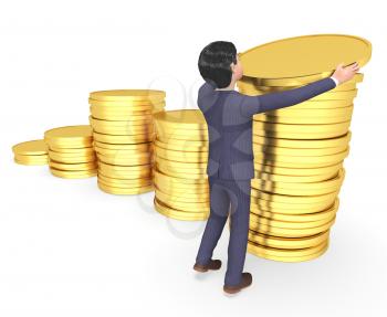 Money Businessman Showing Character Finance And Saved 3d Rendering