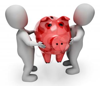 Character Savings Indicating Piggy Bank And Render 3d Rendering