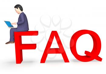Faq Character Indicating Frequently Asked Questions And Business Person 3d Rendering