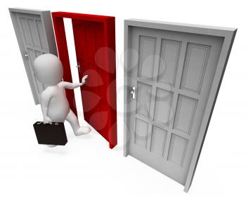 Office Choice Indicating Business Person And Doorframe 3d Rendering