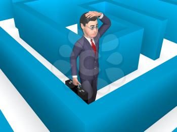 Maze Confused Showing Business Person And Choose 3d Rendering