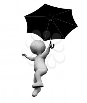 Umbrella Character Showing Man Fly And Flying 3d Rendering