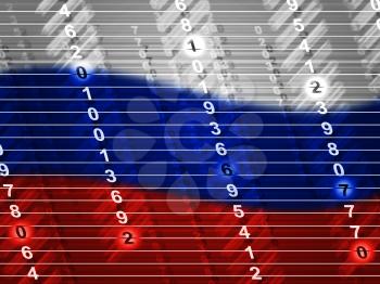 Russia Flag And Digits Showing Hacking 3d Illustration