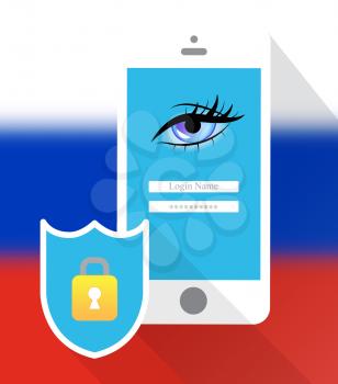 Mobile Phone Locked On A Russian Flag 3d Illustration